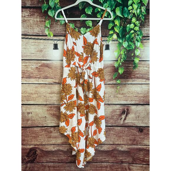 Ivy Street Wide Leg Sunflower Jumpsuit Medium Fall Leaves Boho Flowy Orange Crop - Picture 3 of 6